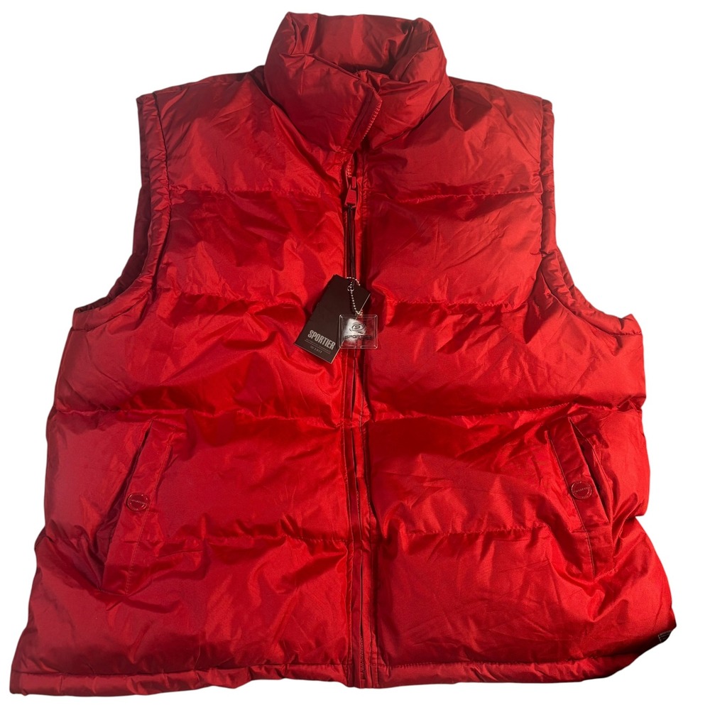 Sportier Mens Red Puffer Vest Quilted Full Zip Padded Sleeveless Jacket XL NEW